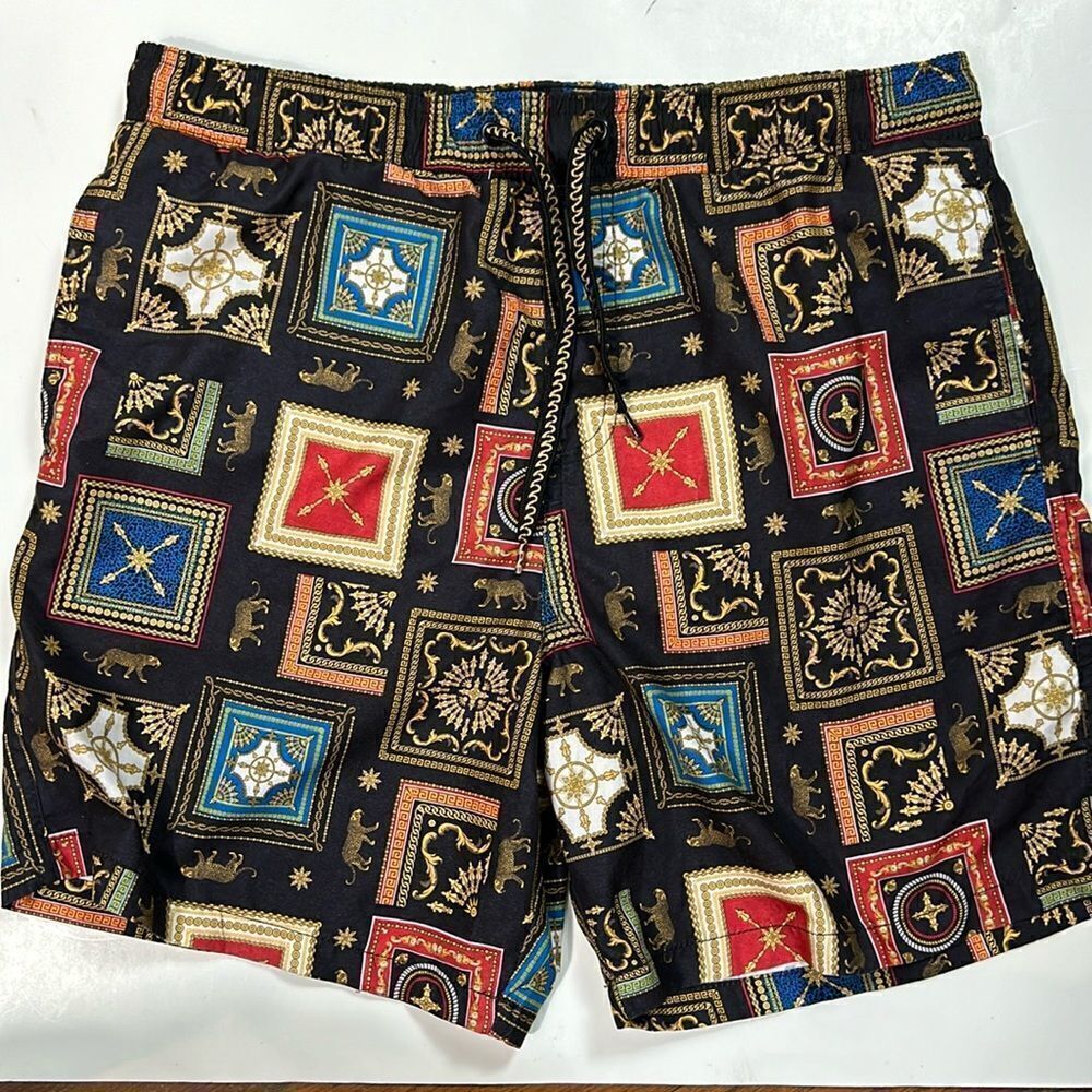 Men’s  Surf Society Emblem Print Swim Trunks board shorts Size large